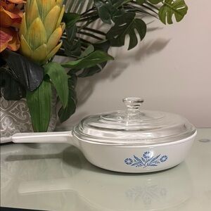 Corning Ware White Skillet with Blue Cornflower Design